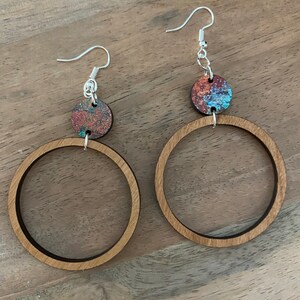 Rustic wood hoop earrings