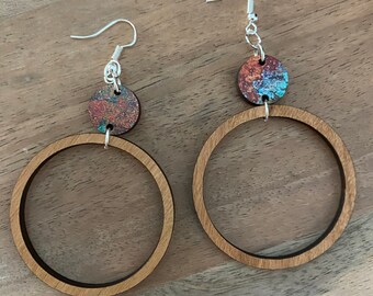 Rustic wood hoop earrings