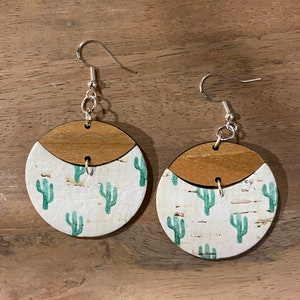 Wood + cactus earrings