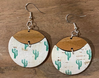 Wood + cactus earrings