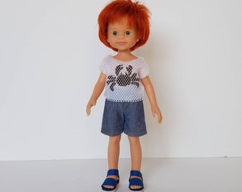 Korte broek + t-shirt en sandalen voor poppen - Paola Reina poppen 32 cm en soortgelijke poppen