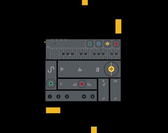 Ilustración del sintetizador OPZ: archivo PNG de alta resolución (descarga digital)