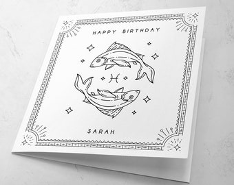 Pisces Zodiac Birthday Greetings Card | Personalised Zodiac Birthday Card | Pisces | Custom Pisces Birthday Card | February March Star Sign