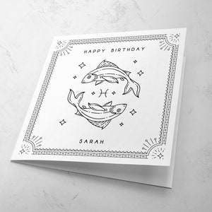 Pisces Zodiac Birthday Greetings Card | Personalised Zodiac Birthday Card | Pisces | Custom Pisces Birthday Card | February March Star Sign