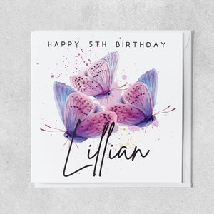 carte papillon personnalisée pour enfant de 5 ans | Carte de 5e anniversaire avec nom | Carte de voeux pour fille, petite-fille, nièce, filleule