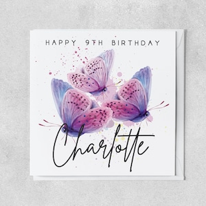 carte papillon personnalisée pour enfant de 9 ans | 9e anniversaire avec prénom | Carte de voeux pour fille, petite-fille, nièce, filleule