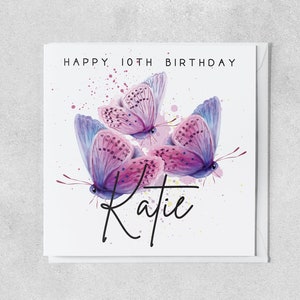 carte papillon personnalisée pour enfant de 10 ans | Carte 10e anniversaire avec nom | Carte de voeux pour fille, petite-fille, nièce, filleule
