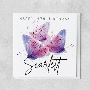 Personalised Butterfly Card For 4 Year Old | 4th Birthday Card With Name | Greetings Card For Daughter, Granddaughter, Niece, Goddaughter