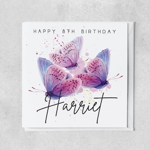 carte papillon personnalisée pour enfant de 8 ans | 8e anniversaire avec prénom | Carte de voeux pour fille, petite-fille, nièce, filleule