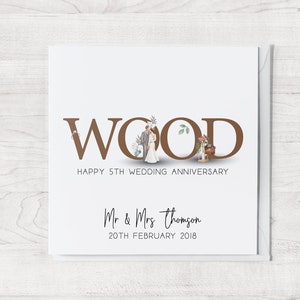 Personalised 5 Year Anniversary Card | Wood Wedding Anniversary Gift | 5th Anniversary Card | Anniversary Card For Him, Her, Husband, Wife