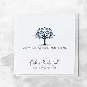 carte personnalisée d'anniversaire de 45 ans | carte d'anniversaire saphir | Anniversaire de mariage | Carte 45e anniversaire pour lui, elle, mari, femme