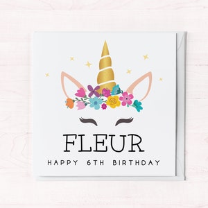 Carte Licorne personnalisée pour enfant de 6 ans | Carte d'anniversaire pour 6 ans avec prénom | Carte de voeux pour fille, petite-fille, nièce, filleule