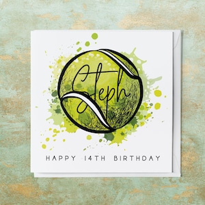 d'anniversaire de tennis de 14 ans personnalisée | quatorzième carte de tennis d'anniversaire | 2011 | Pour fils, fille, petit-fils, petite-fille, nièce, neveu