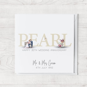 carte personnalisée d'anniversaire de 30 ans | Anniversaire de mariage de perles | Carte 30e anniversaire | Carte d'anniversaire pour lui, elle, mari, femme