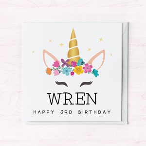 Personalised Unicorn Card For 3 Year Old | 3rd Birthday Card With Name | Greetings Card For Daughter, Granddaughter, Niece, Goddaughter