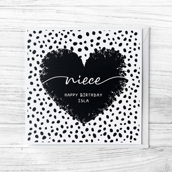 Personalised Niece Birthday Card | Card For Her | Happy Birthday Niece Card | Gift For Niece | Monochrome Greetings Card | Card For Niece