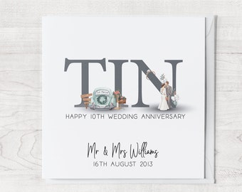 Personalised 10 Year Anniversary Card | Tin Wedding Anniversary Gift | 10th Anniversary Card | Anniversary Card For Him, Her, Husband, Wife