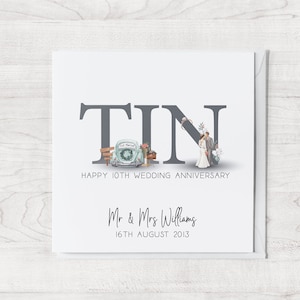 carte personnalisée 10 ans | Cadeau d'anniversaire de mariage en étain | Carte 10e anniversaire | Carte d'anniversaire pour lui, elle, mari, femme