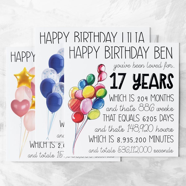 Birthday Cards for 17 Year Old Grandson Etsy