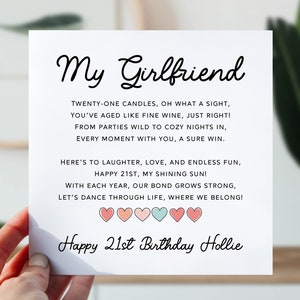 Carte 21e anniversaire pour petite amie | Carte 21e anniversaire petite amie | Jolie carte poème pour elle | Du coeur 21 carte d'anniversaire pour petite amie, amoureux