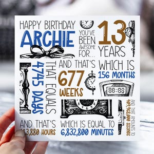 d'anniversaire personnalisée de 13 ans | 13e anniversaire pour garçons, lui | Carte 2012 ans et mois | Pour le fils, le petit-fils, le neveu et le frère