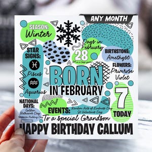 Carte 7e anniversaire pour garçon | carte postale pour 7 ans | N'importe quel mois | Carte d'informations sur le zodiaque pour enfants | Carte pour fils, petit-fils, neveu, frère