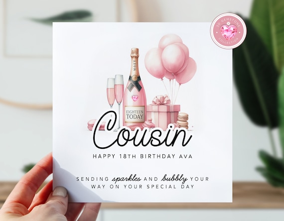 18th Birthday Card For Cousin | Birthday Card For Her | 18 Card For Cousin | Birthday Card For 18th | Cute 18th Pink Champagne Bottle Gift