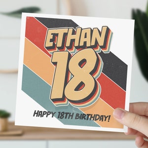 Carte d'anniversaire personnalisée pour 18 ans | Rétro 18e anniversaire fille, garçon | carte postale pour 18 ans | Carte pour fille, fils, petit-fils, petite-fille