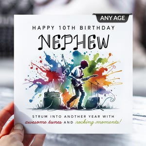 Carte d'anniversaire Rockstar de 10 ans | Neveu, fils, frère, petit-fils | 10e anniversaire | Guitariste de tout âge carte de vœux | Anniversaire de mélomane