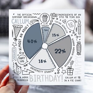 Carte d'anniversaire personnalisée 18e anniversaire pour garçon, lui | Thème graphique à secteurs | Répartition amusante des anniversaires 2007 | Carte pour fils, petit-fils, neveu, frère