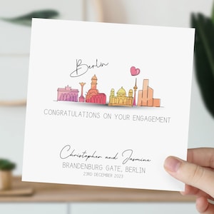 Carte de fiançailles de Berlin | Fiancés en Allemagne Skyline | Félicitations pour vos fiançailles | Cadeau pour couple | Mariage aquarelle à Berlin