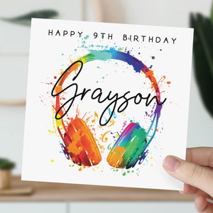 d'anniversaire personnalisée avec casque de 9 ans | carte musicale 9e anniversaire | 2016 | Pour fils, fille, petit-fils, petite-fille, nièce, neveu