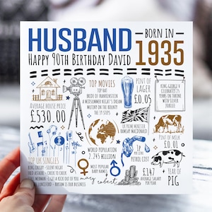 90th Birthday Card For Husband | Born in 1935 Card for Hubby, Partner, Lover | Husband 90th Card | 90 Year Old Card For Him | 90th Gift