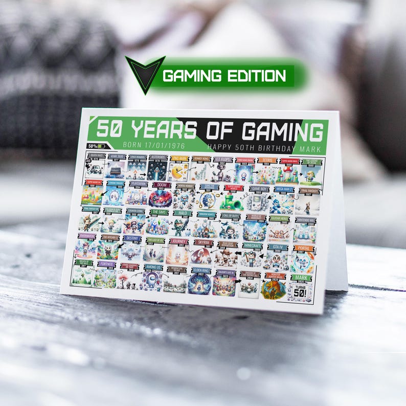 50e anniversaire à personnaliser | Né en 1976 | Événement mondial Road To 50 | Jalon d'anniversaire Homme, femme, maman, papa, frère, soeur, fils Gaming Edition