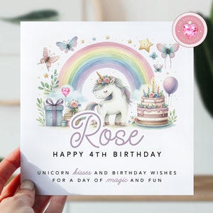 Carte pour 4e anniversaire pour fille, petite-fille, nièce, fille | Quatrième carte d'anniversaire pour petite fille | Carte mignonne de licorne | Carte pour enfant de 4 ans