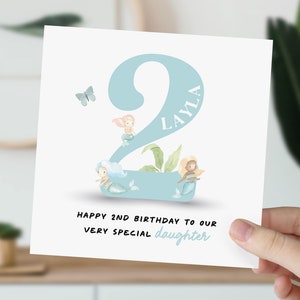Carte d'anniversaire pour petite fille, fille, nièce, petite-fille | Carte mignonne de sirène | Carte mythique personnalisée de deux ans pour elle