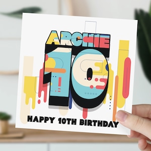 carte personnalisée 10e anniversaire | 10e anniversaire abstrait fille, garçon | carte postale pour 10 ans | Carte pour fille, fils, petit-fils, petite-fille