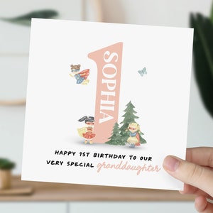 Carte 1er anniversaire pour petite fille, fille, nièce, petite-fille | Carte mignonne de super-héros | Carte magique personnalisée d'un an pour elle