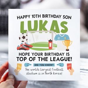 10th Birthday Card for Boys | Football Birthday Card for Son, Grandson, Brother, Nephew | Kids Soccer Name Card | 10 Year Old Footie Gift