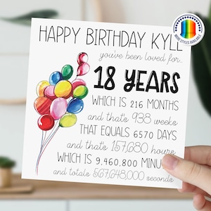 Carte d'anniversaire personnalisée pour 18 ans | Ballon de 18 ans carte | Carte Joyeux 18e anniversaire pour garçon, fille | Fils, fille, petit-fils, petite-fille