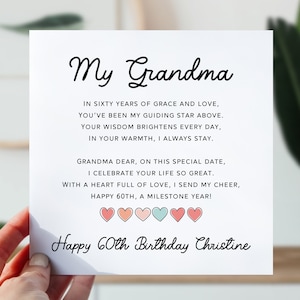 60e carte d'anniversaire pour grand-mère | 60e anniversaire de mamie | Jolie carte poème pour grand-mère | Carte d'anniversaire de 60 ans pour elle, Nanna, venant du coeur