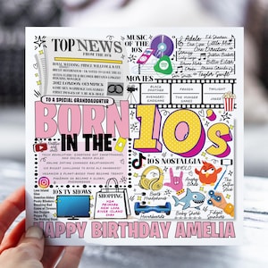 d'anniversaire né dans les années 10 | Carte nostalgie des années 2010 pour fille, soeur, ami | Carte rétro amusante pour son anniversaire | Carte d'information sur la décennie amusante