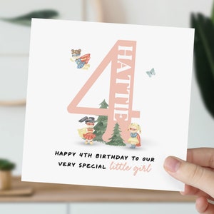 Carte d'anniversaire pour petite fille, fille, nièce, petite-fille | Carte mignonne de super-héros | Carte magique personnalisée de quatre ans pour elle