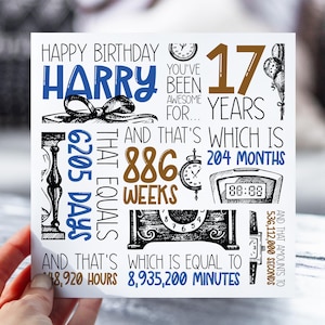 d'anniversaire personnalisée de 17 ans | Carte d'anniversaire pour garçons, lui | Carte 2008 ans et mois | Pour le fils, le petit-fils, le neveu, le frère