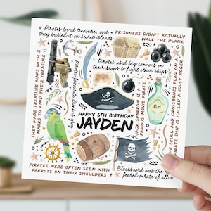 carte d'anniversaire de 6 ans | Carte d'informations sur les pirates pour fils, petit-fils, neveu, filleul, petit garçon | Cadeau aventure pirate pour enfants | Carte 6e anniversaire