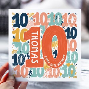 carte personnalisée 10e anniversaire | Carte à numéros pour garçons, filles, fils, fille, petit-fils, petite-fille, nièce, neveu | Carte personnalisée de 10 ans