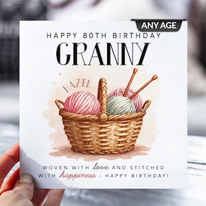 d'anniversaire tricot personnalisée | Grand-mère, grand-mère, maman, tante | Cadeau tricot | Nom personnalisé | Tout âge | Carte d'anniversaire faite main pour elle