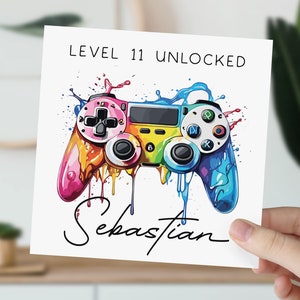 Carte d'anniversaire de jeu de 11 ans | Carte de voeux déverrouillée | Carte PS5 pour elle et lui | Cadeau pour joueur de tout âge pour fils, fille, petit-fils