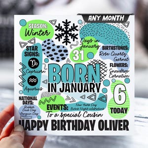 Carte d'anniversaire pour garçon | pour enfant de 6 ans | N'importe quel mois | Carte d'informations sur le zodiaque pour enfants | Carte pour fils, petit-fils, neveu, frère