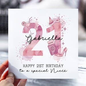 Carte d'anniversaire personnalisée pour 21 ans | 21e carte pour fille, fille, petite-fille, nièce, soeur | Carte d'anniversaire pour elle | Joyeux 21e anniversaire